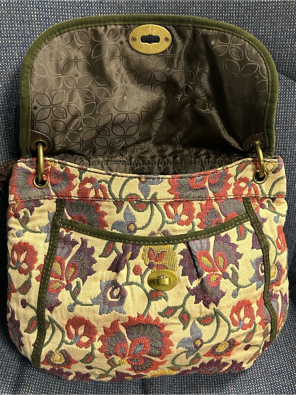 Vintage Fossil Tapestry Flap Shoulder Bag - Picture 12 of 16